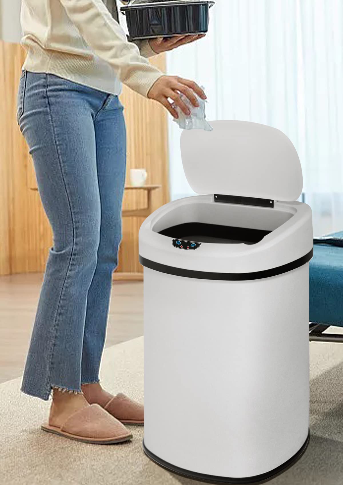 13 Gallon/50 L Kitchen Trash Can with Lid, Stainless Steel Garbage Can with Touch-Free Lid, Cute Trash Can Automatic Trash Can Bathroom Trash Can with Lid, Motion Sensor Trash Can Brushed Finish