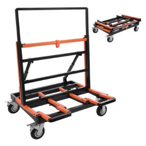 upgrade folding drywall cart, 2200 lbs load capacity, heavy duty panel dolly cart with rubber swivel casters, handling wall panel, sheetrock, wood panel, windows, rolling dolly for garage, warehouse