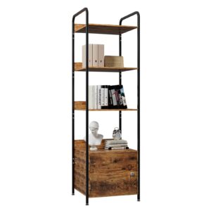 homnso book shelf,5 tier bookcase with storage,freestanding wood and metal open bookshelf,utility book organizer shelves for bedroom, living room, home office (retro color 5-tier bookcase)