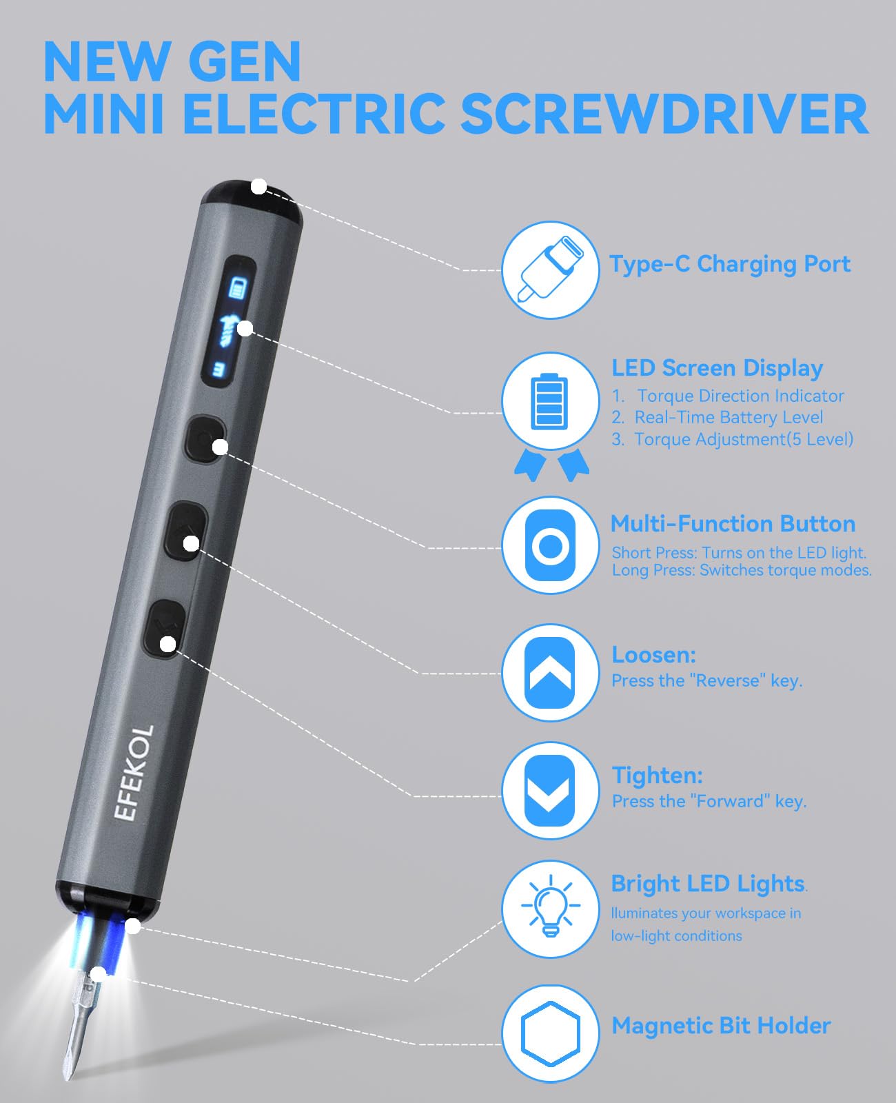 Mini Electric Screwdriver, 70 in 1 Precision Screwdriver Kit with 64 S2 Magnetic Bits, 5 Torque Levels, LED Screen Display, Rechargeable Power Screwdriver, Precision Work Set for Laptop Phone Watch