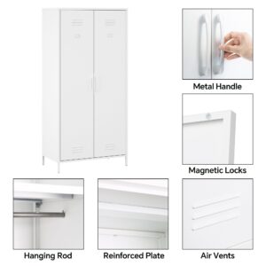 MIOCASA Metal Armoire, Wardrobe Closet Cabinet with 1 Hanging Rod and 4 Shelves Steel Storage Locker Clothes Organizer for Bedroom, Changing Room, Laundry Room, Office - White