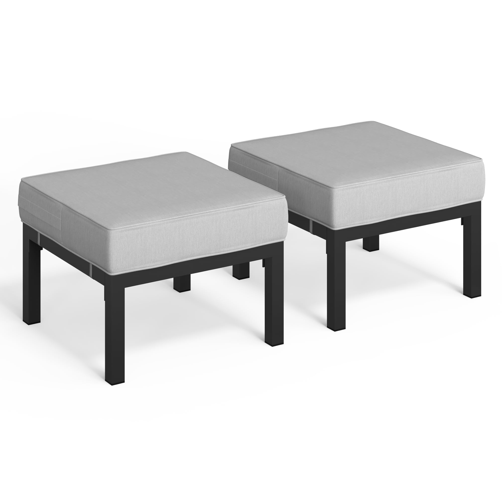 Solaste Outdoor Footstools Patio Ottoman Set of 2, Aluminum All-Weather Outdoor Footrest Seat with Removable Cushions, Patio Furniture Ottomans for Garden, Backyard, Poolside-Grey