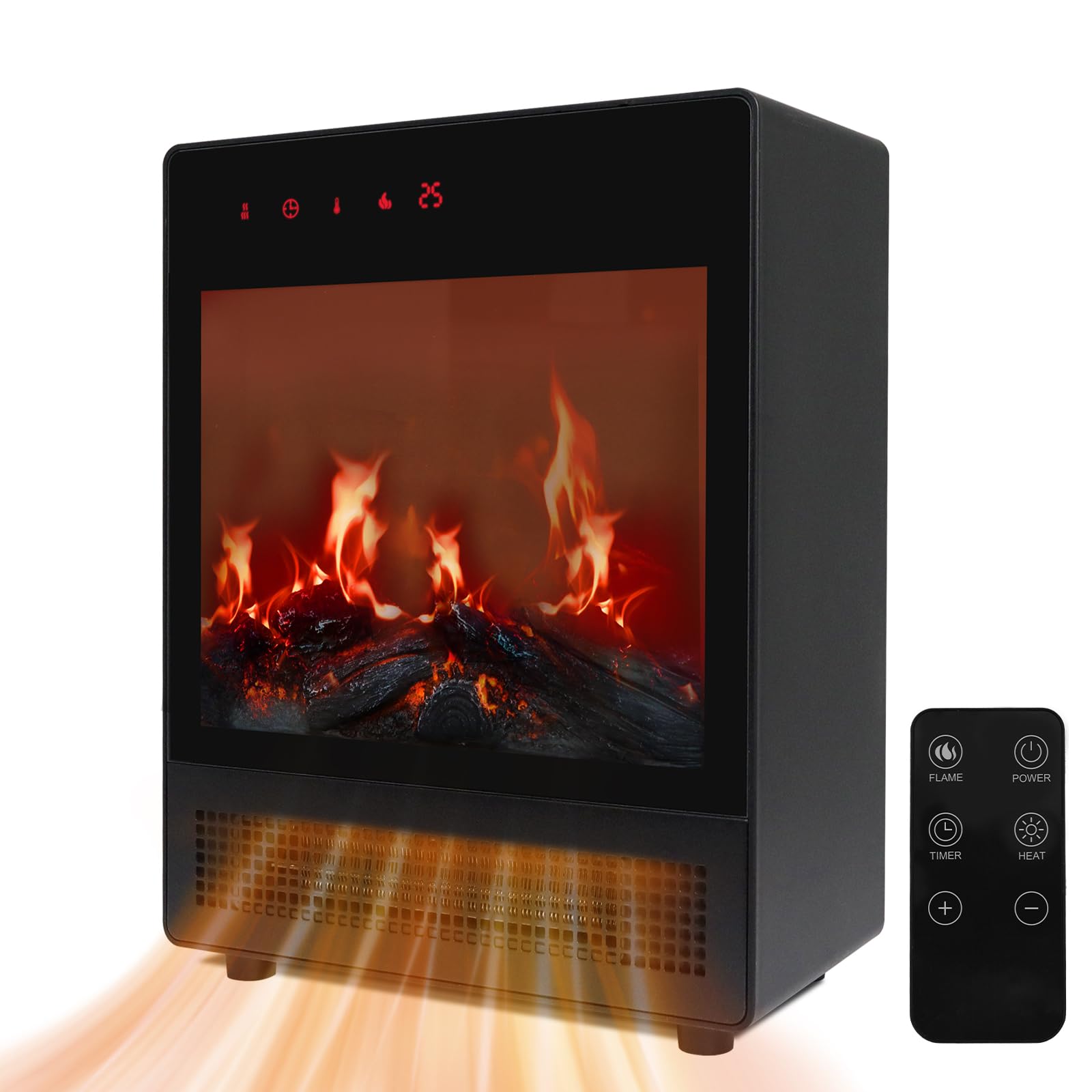 Electric Fireplace Heaters for Indoor Use, 750W/1500W Space Heater Fireplace with LED Realistic Flame & Remote, Portable Fireplace Heater for Home Office