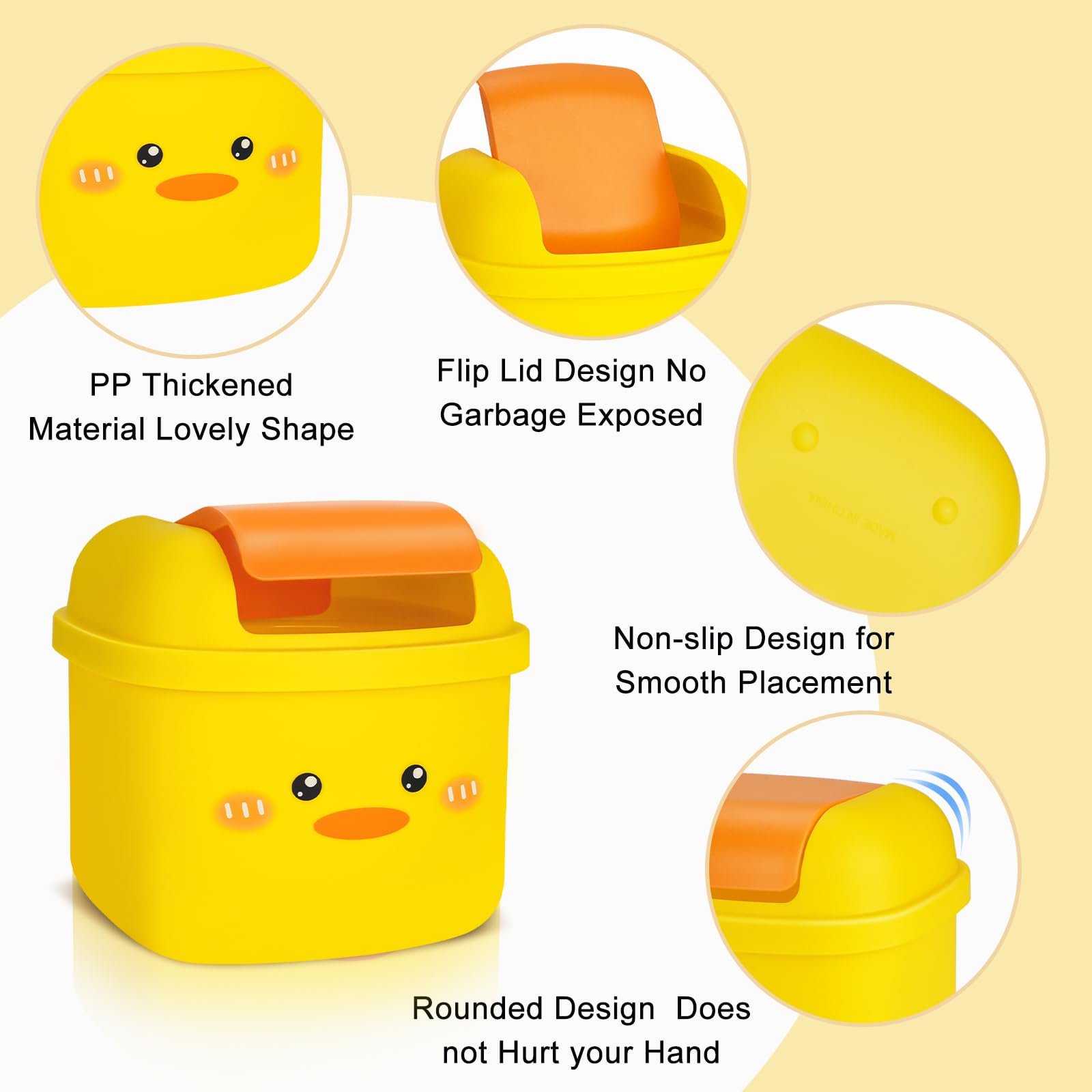 WCHOSOZH Cute Small Trash Can, Mini Desktop Trash Bin, Kawaii Cartoon Animal Shaped Garbage with Flip Lid for Bedroom, Bathroom, Kitchen, Office (Yellow)