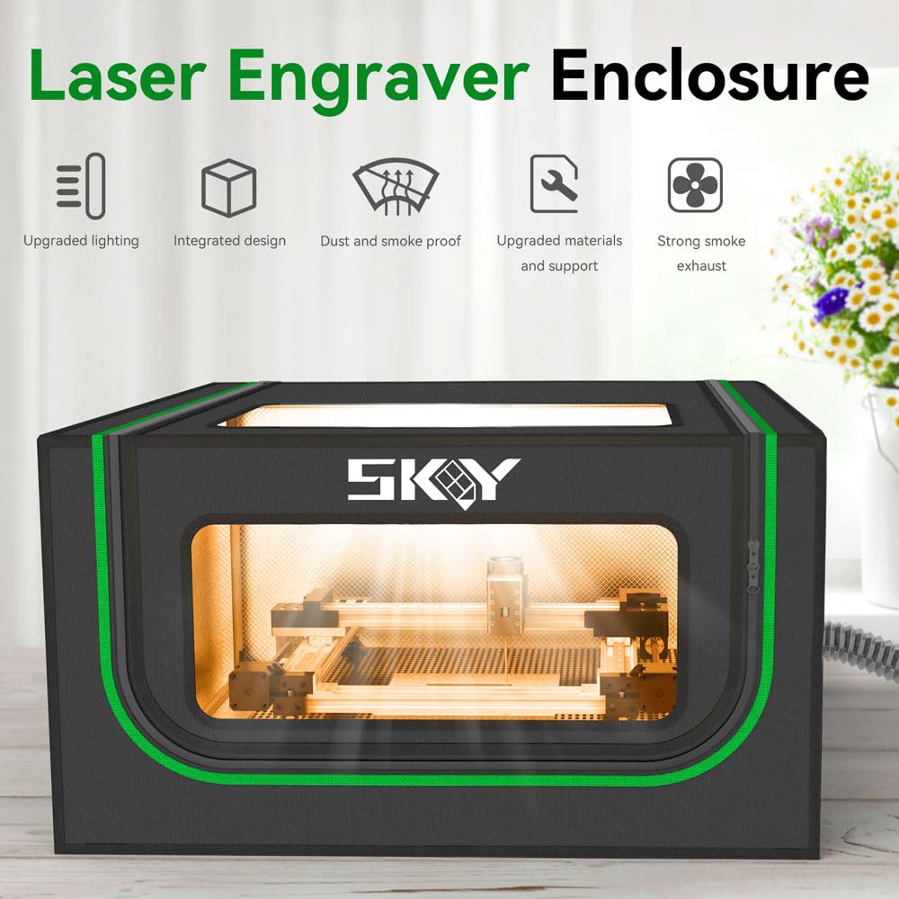 Updated Integrated Laser Engraver Enclosure with LED Light, Ventilation Kit, Cover Tent Fits for Most Laser Cutter, Insulates Against Smoke, Odor and Noise, Eye Protection, 720x720x400mm