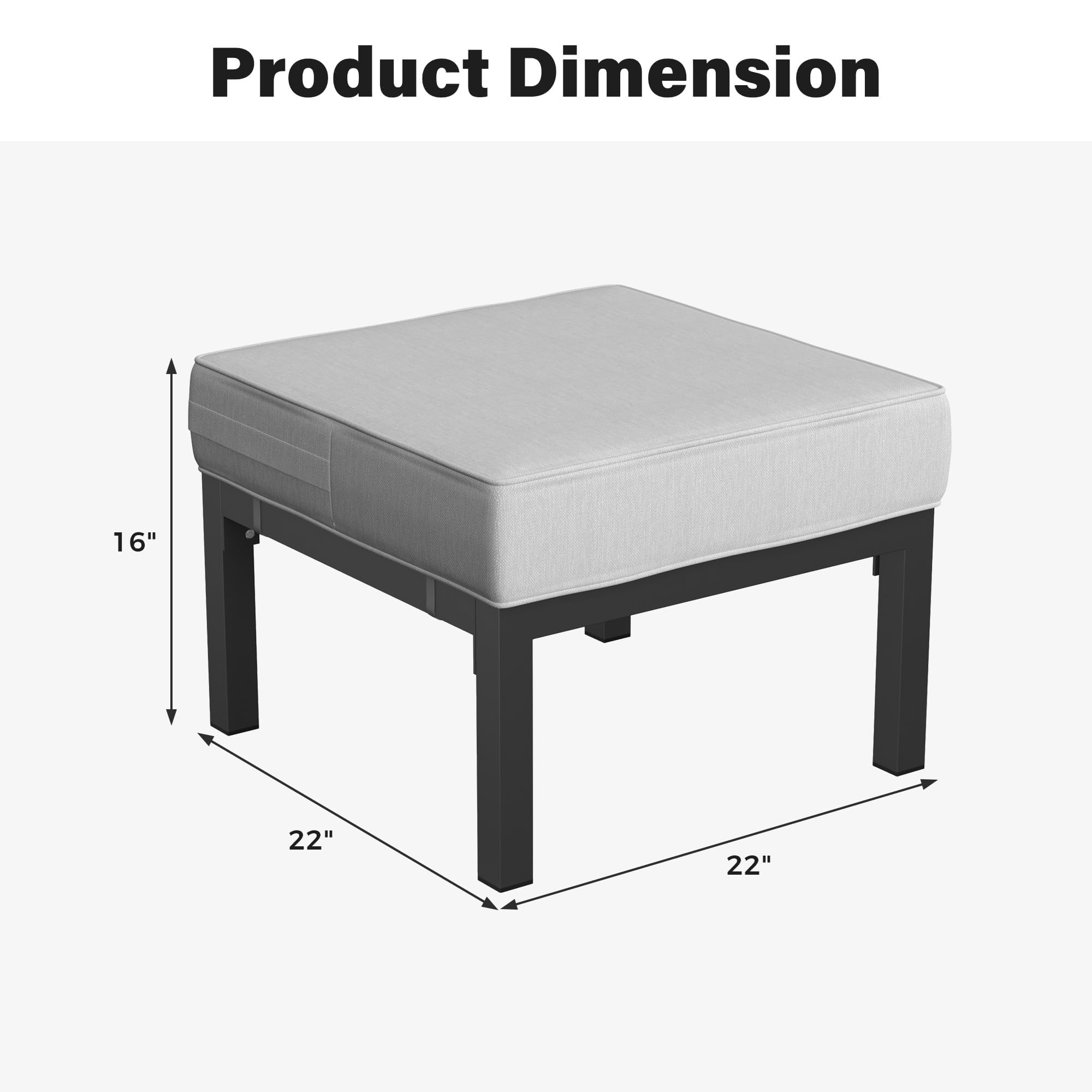 Solaste Outdoor Footstools Patio Ottoman Set of 2, Aluminum All-Weather Outdoor Footrest Seat with Removable Cushions, Patio Furniture Ottomans for Garden, Backyard, Poolside-Grey