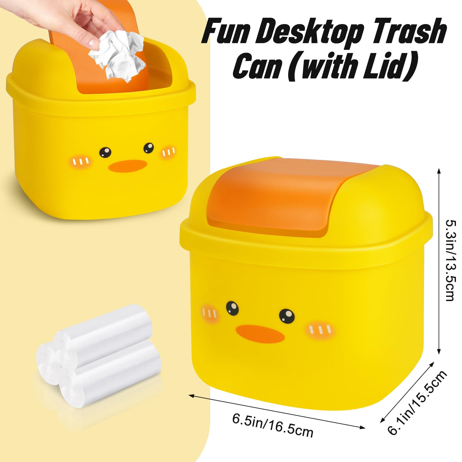 WCHOSOZH Cute Small Trash Can, Mini Desktop Trash Bin, Kawaii Cartoon Animal Shaped Garbage with Flip Lid for Bedroom, Bathroom, Kitchen, Office (Yellow)