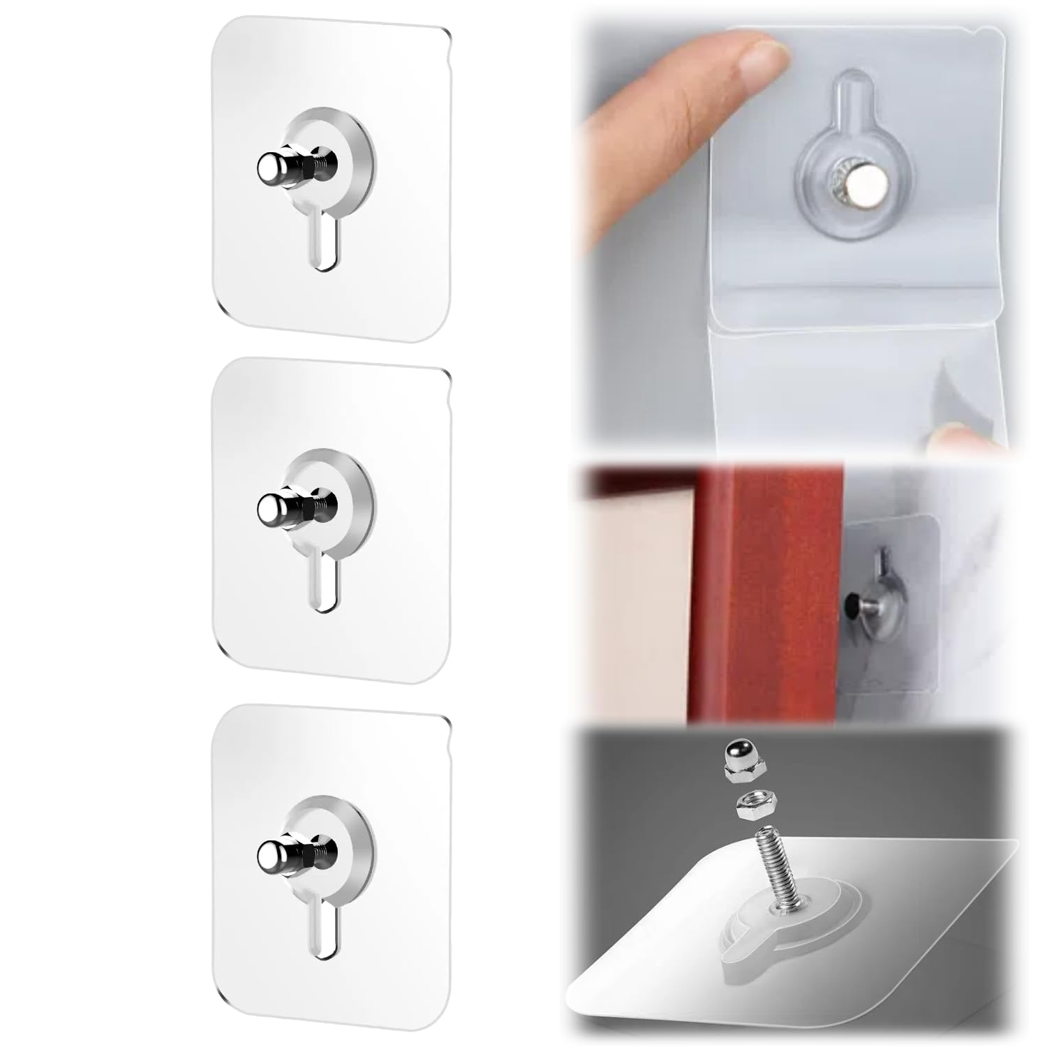 Drill Free Adhesive Hooks, 2024 Upgraded Adhesive Wall Mount Screw Hooks, Hang On Wall Without Nails, Command Hooks for Hanging Pictures for Home Kitchen (3, 2.36 * 2.36 in)