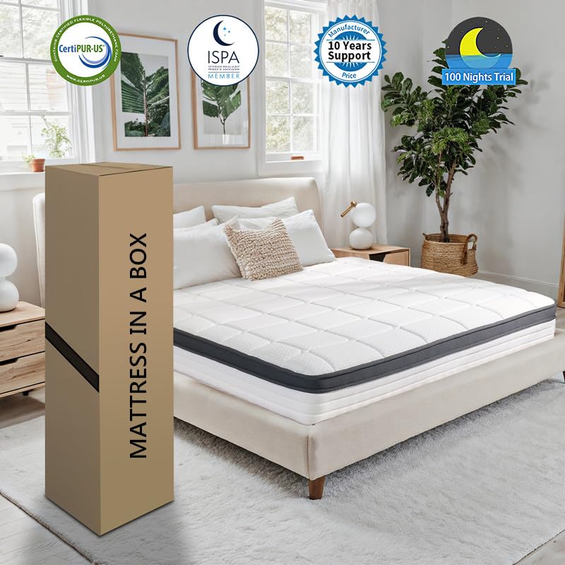 KUDSQ Queen Size Mattress 12 Inch, Queen Mattress in a Box with Memory Foam and Pocket Spring for Pressure Relief & Comfort Sleep, Medium Firm Feel, Fiberglass Free Bed in a Box/CertiPUR-US