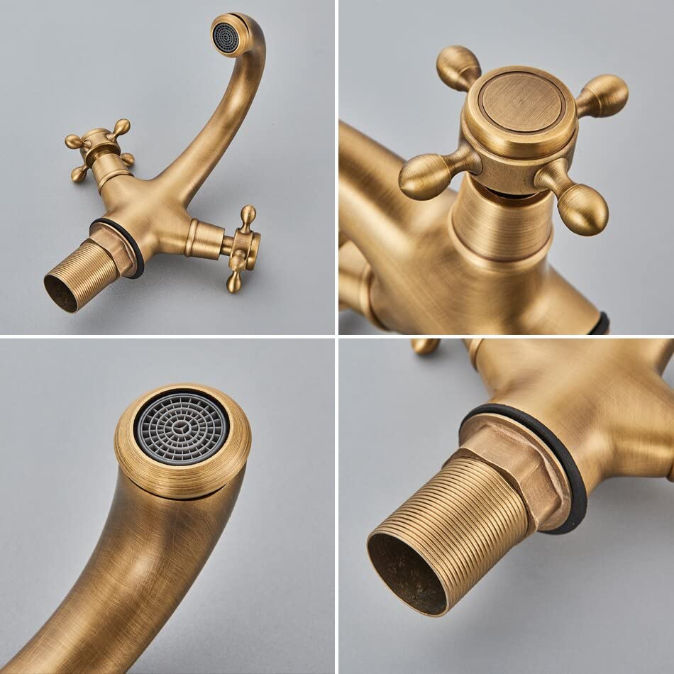 PGBDQHFF Gold/Antique Brass Bathroom Basin Sink Faucet Bath Wash Basin Mixer Tap Single Hole Solid Brass Deck Mounted Bath Tap(Antique Brass)