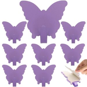 duehoppee 8 pack adhesive hooks,cute butterfly sticky hooks,wall decoration hooks,strong stainless steel hooks to organize kitchen office bathroom items, key hooks, hat hooks (purple)