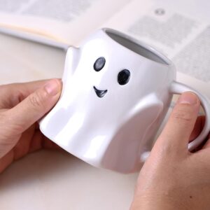 Halloween Mug Novelty Ghost Mug 3D Cute Ceramic Coffee Cup Perfect for Halloween Decor and Halloween Christmas Birthday White Elephant Gifts for Coffee Milk Tea Lover (White)