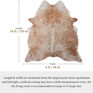 Cowhide Rug Premium Cow Print Rug Non-Slip Cow Hide Area Rug Animal Print Rug Western Rugs for Living Room Bedroom Dining Room Rug for Western Decor (Tan Cowhide, 8x10ft)