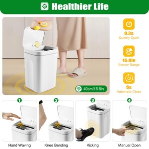 DADIANPU Bathroom Trash Can Touchless, 4.22 Gallon Motion Sensor Trash Can Smart Automatic Garbage Bathroom Touchless for Kitchen, Bedroom, Bathroom, Living Room