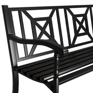 SHGJ&SOFT Outdoor Bench, Garden Bench, Cast Iron Metal Frame Patio Park Bench with a Small Table, for Porch, Lawn, Garden, Yard (D1021BK-1)