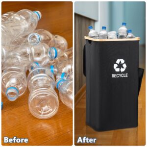 Recycling Bin Organizer for Home - 26 Gallon Recycle Bin for Kitchen with 2 Reusable Inner Bags - Indoor Recycling Bins with Lid for Bottles Cans Glass Plastic Cartons, Waterproof & Reusable (Black)