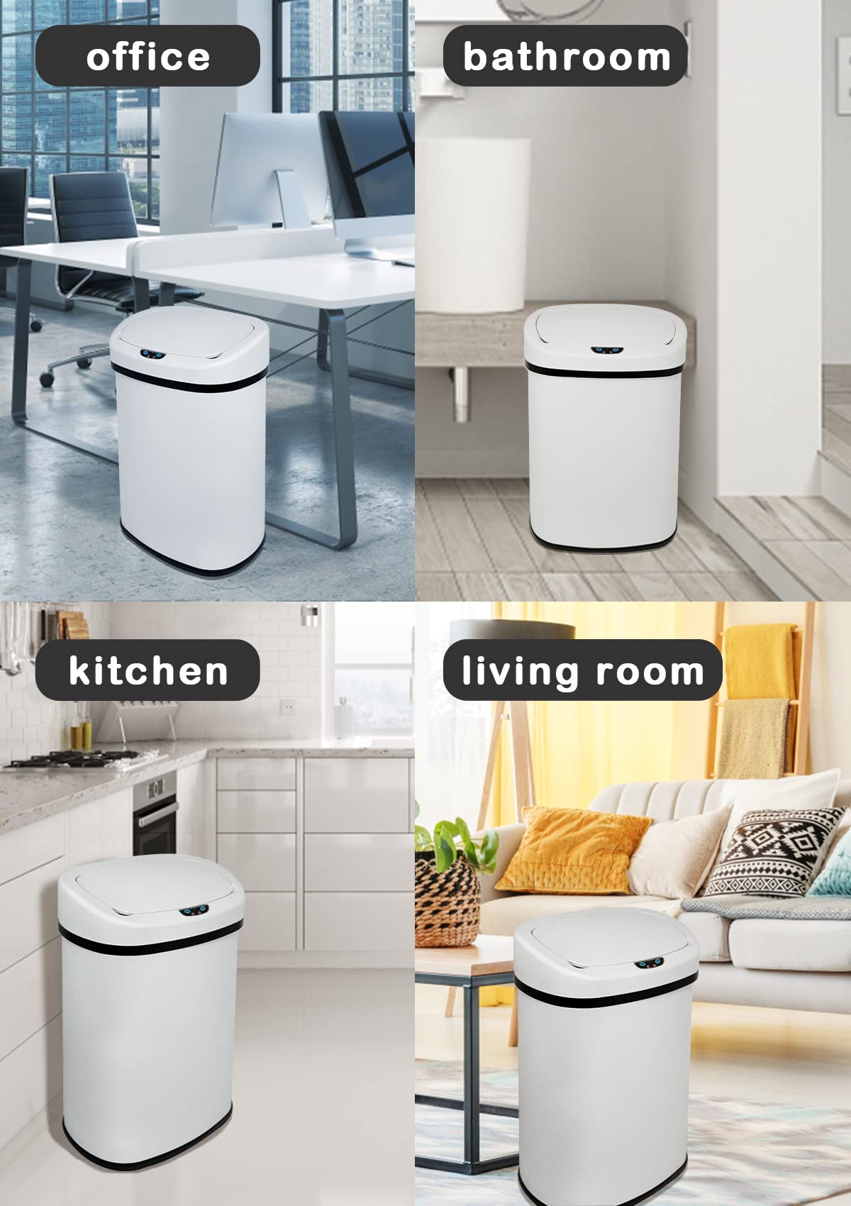 13 Gallon/50 L Kitchen Trash Can with Lid, Stainless Steel Garbage Can with Touch-Free Lid, Cute Trash Can Automatic Trash Can Bathroom Trash Can with Lid, Motion Sensor Trash Can Brushed Finish