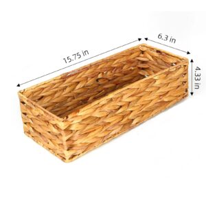 Bathroom Basket Vanity Tray Toilet Paper Wicker Storage Rattan Decor Tank Rectangular Narrow(15.75 in x 6.3 in x 4.33 in )