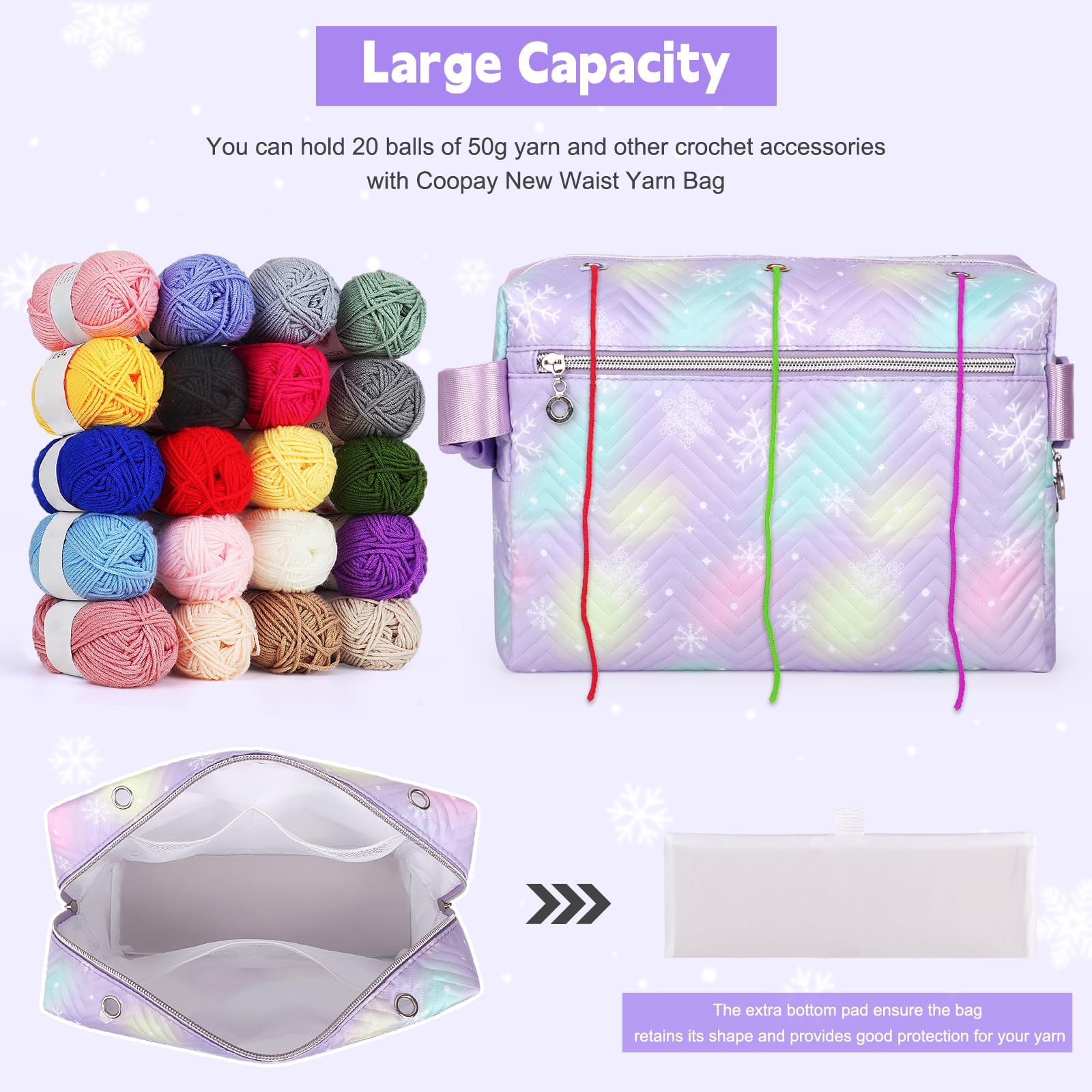 Coopay Yarn Waist Crochet Bag Organizer, Knitting Storage Crossbody Organizer for Yall Skeins, Yarn Holder Knitting Bag for Crochet Accessories, Knitting Needles, Crochet Hooks, Knitting Gifts, Purple