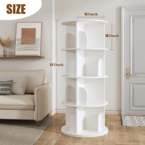 DAOTENGQL 4 Tier Rotating Bookshelf, 360 Spinning Corner Bookcase Tower, Floor Standing Book Shelf Organizer for Bedroom and Living Room, Round Bookshelf for Small Space, Easy to Assemble (White)