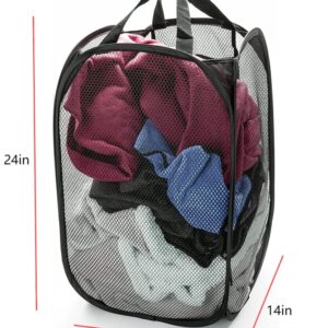 Clasoul pop up hamper with a handle, portable foldable laundry basket. The mesh laundry basket is breathable and moisture-proof, and the large capacity pop up laundry is suitable for home（black）