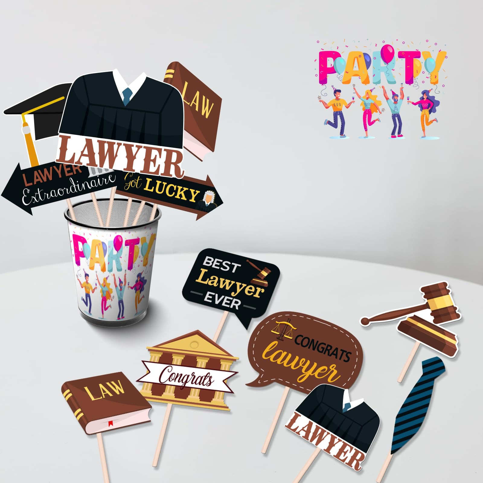 Maicaiffe Lawyer Graduation Party Photo Booth Props - 30 Pcs Congrats Lawyer Selfie Props Favors Supplies - Law School Graduation Party Centerpiece Sticks - Graduation Party Decorations