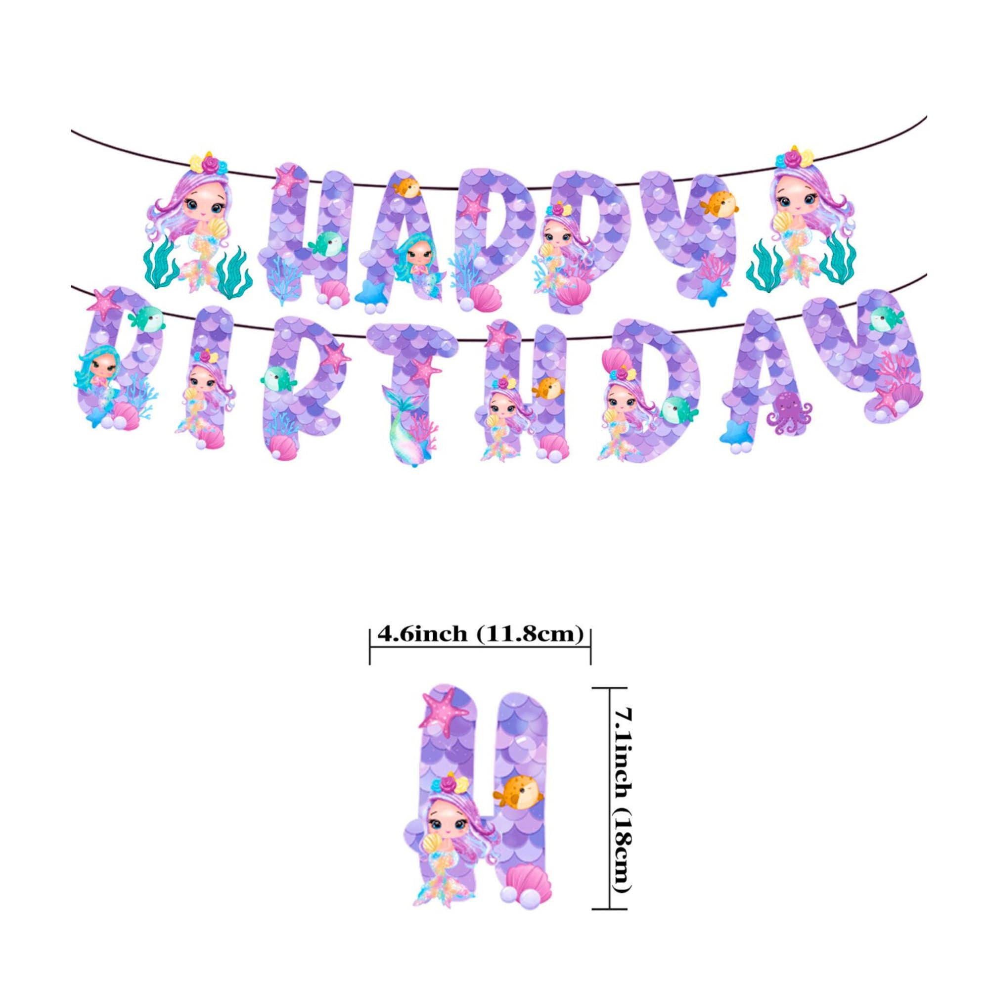 Mermaid Birthday Decorations Kit, All-in-1 Girl's Party Decor Package With Mermaid Tail Balloons, Hanging Swirls, Goodie Bags, Birthday Banner, Plates- Purple, Teal. Mermaid Party Supplies for kids.