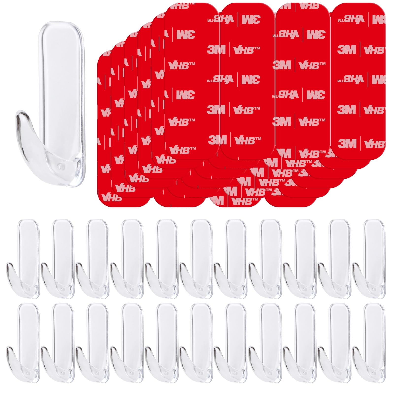 JulyWind Wall Hooks for Hanging Heavy Duty, Medium 22 Self Adhesive Wall Hooks with 26 Strips no Damage, Transparent Sticky Hooks for Key, Shower,Towel, Coat, Door, Hat