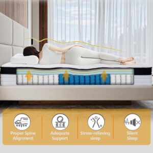 KUDSQ Queen Size Mattress 12 Inch, Queen Mattress in a Box with Memory Foam and Pocket Spring for Pressure Relief & Comfort Sleep, Medium Firm Feel, Fiberglass Free Bed in a Box/CertiPUR-US