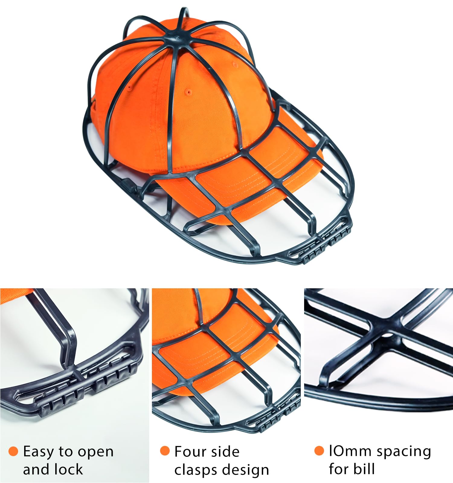 FourHare Hat Washer Cage-Hat Cleaner for Baseball Caps for Washing Machine Fit for Adult, Kid's Baseball Caps, Hat Protector Racks for Washing Machine, 4Pack