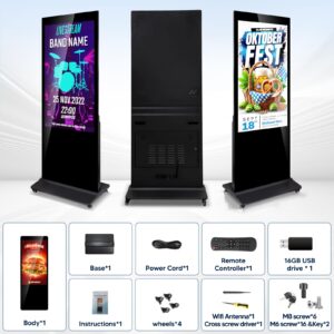 ROOMEDAL 49'' Digital Signage Display, Smart Cloud Control Indoor Full HD LCD Screen IPS Floor Standing Digital Commercial Interactive Advertising Kiosks Screen with WiFi HDMI/USB Input Auto AD Player