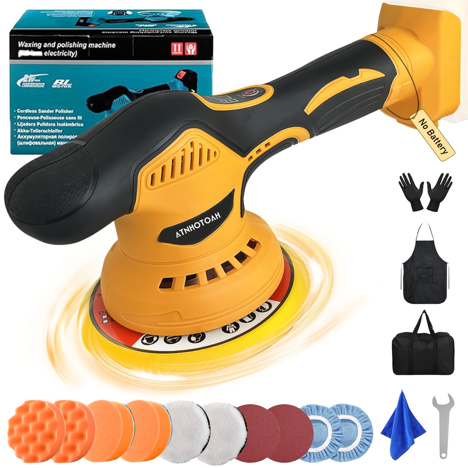 Cordless Car Buffer Polisher for Dewalt 20V Battery, 6 Inch Portable Orbital Polisher Brushless Power Polisher for Car Detailing Polishing Waxing (Battery Not Included)