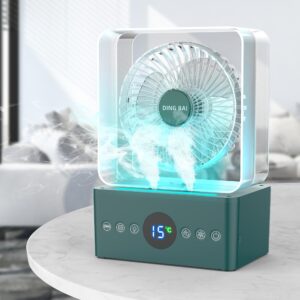 dingbai portable air conditioner fan,camping fan,water-cooled fan,misting fan,internal battery,3 levels of speed,5 light modes,indoor thermometer,1-8h timer,fan for outdoor bedroom home office desktop