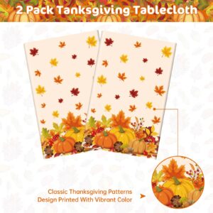 2 Pcs Thanksgiving Tablecloth Plastic - Disposable Fall Table Cloths, Autumn Rectangle Pumpkin Maple Leaf Table Cover for Happy Thanksgiving Day Table Decorations Party Supplies Favors, 54x108 Inch