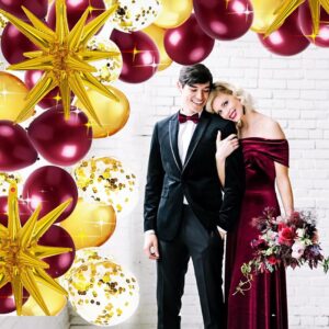 Burgundy Gold Balloons/Fall Balloons/Burgundy Gold Graduation Decorations 2024/Fall Bridal Shower Decorations Fall Birthday Decorations//Star Balloons 45pcs Maroon Gold