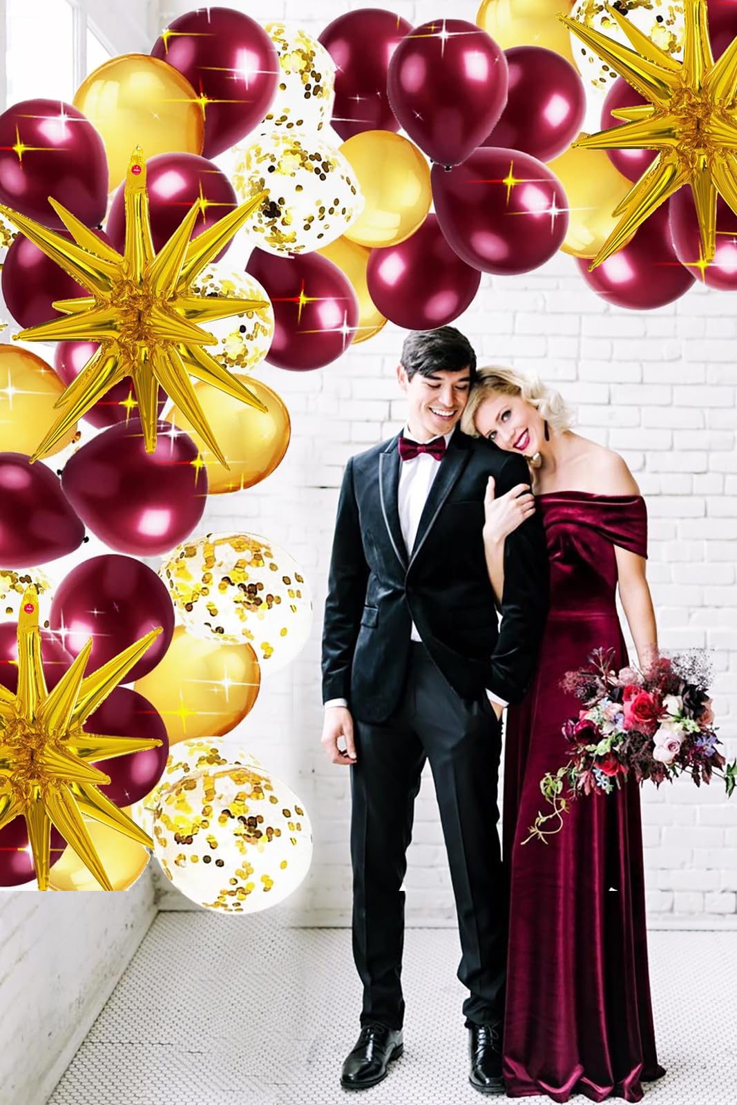 Burgundy Gold Balloons/Fall Balloons/Burgundy Gold Graduation Decorations 2024/Fall Bridal Shower Decorations Fall Birthday Decorations//Star Balloons 45pcs Maroon Gold