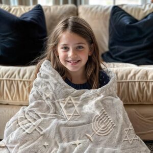 Glow in The Dark Chanukah Blanket – Soft Flannel Throw with Menorah, Dreidels & Jewish Stars – Perfect Hanukkah Gift for Kids & Adults – Cozy, Plush, and Machine Washable – All Season Holiday Blanket