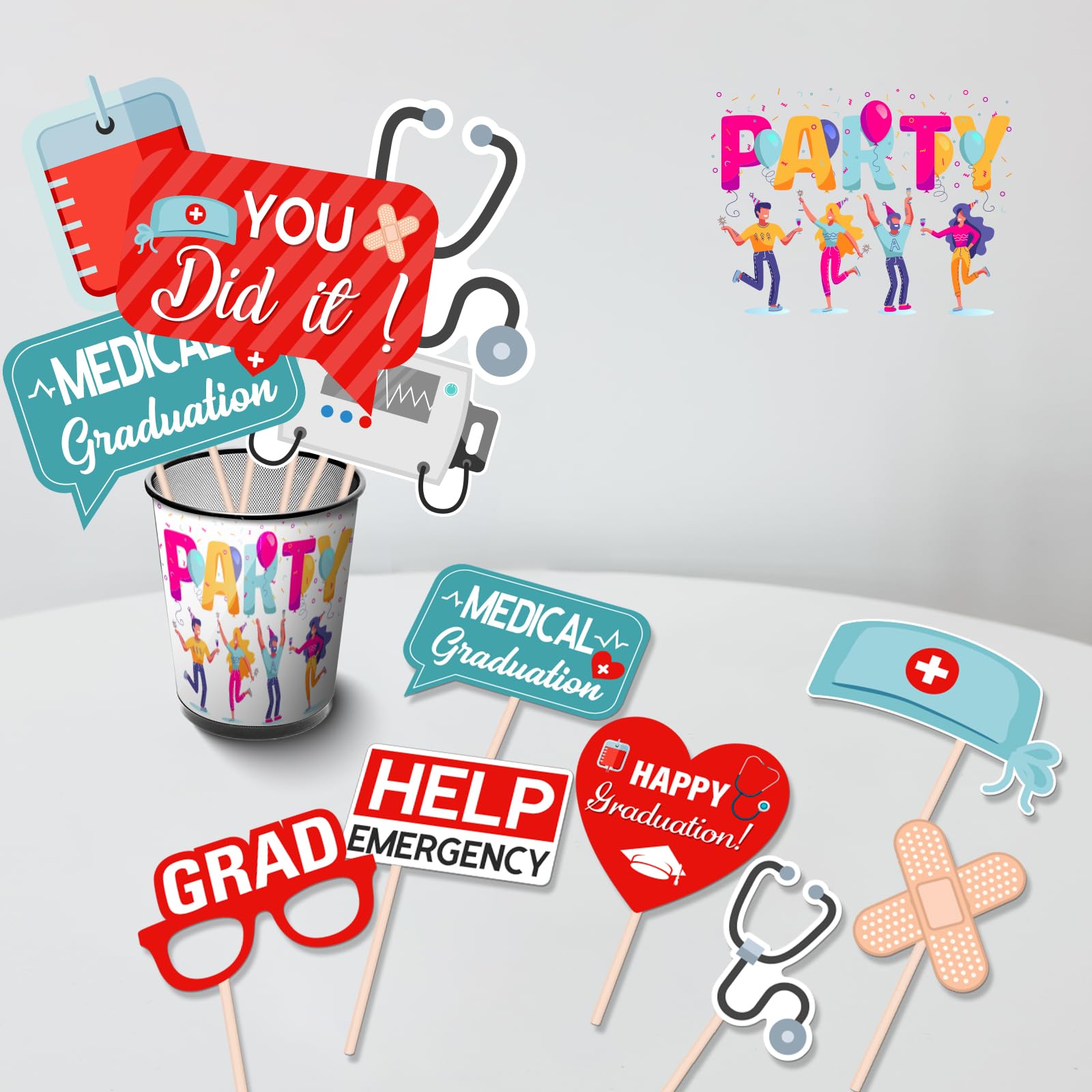 Maicaiffe Medical Graduation Party Photo Booth Props - 30 Pcs Congrats Doctor Nurse Selfie Props Favors Supplies - Nursing School Graduation Party Centerpiece Sticks - RN Graduation Party Decorations