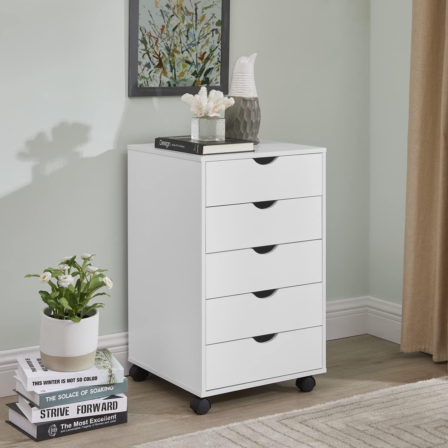 Naomi Home 5 Drawer Office File Cabinet with 200 lbs Total Capacity - White