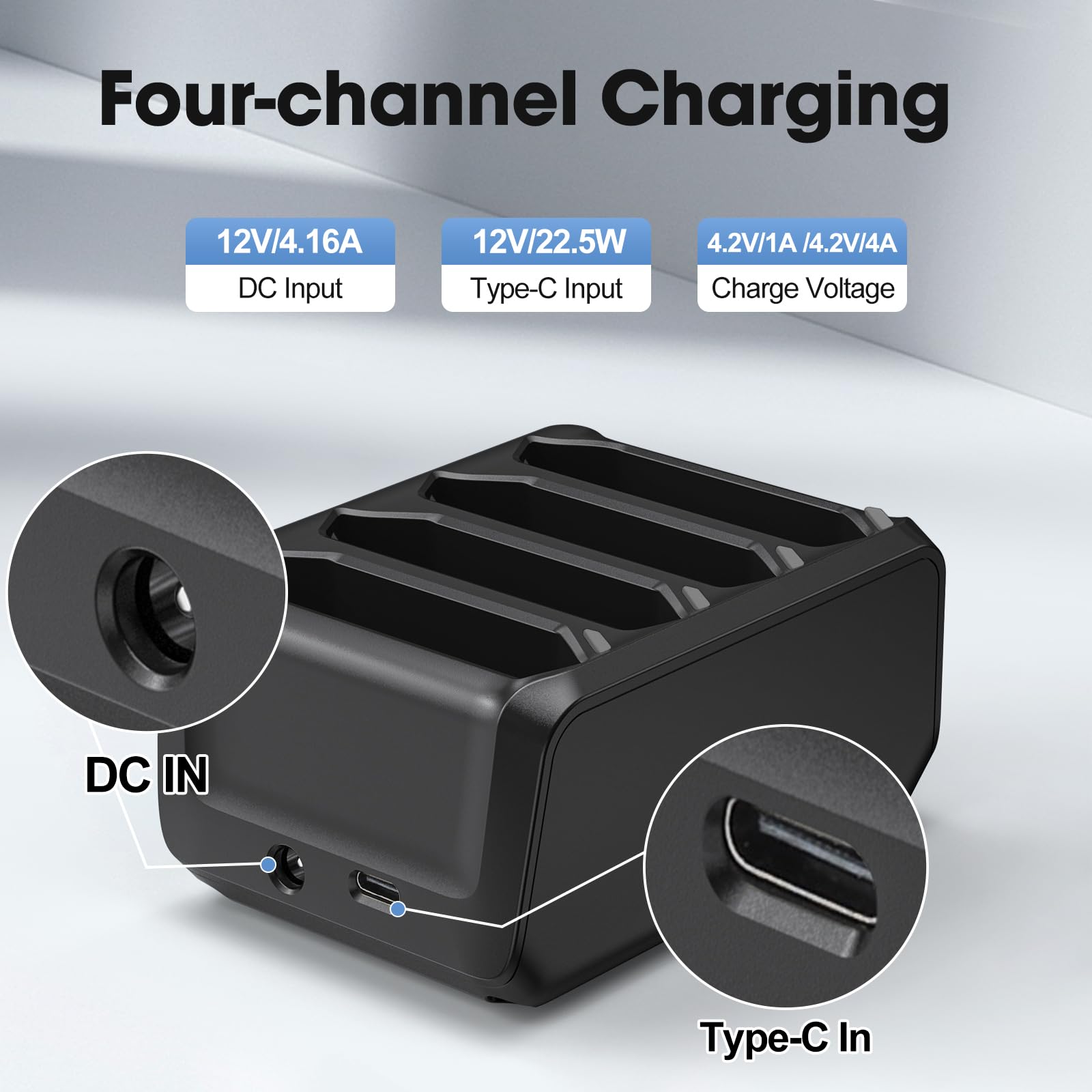 4-Slot Battery Charging Cradle Kit for Zebra TC70 TC75 TC77 TC7X-4BTYC1 Barcode Scanners, Compatible with BT-000318 Battery, Charger Station with Type-C Cable, Black