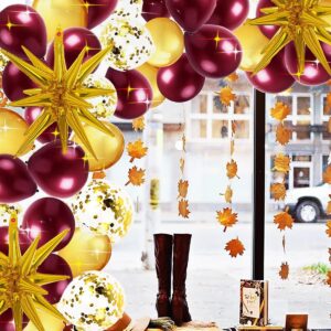 Burgundy Gold Balloons/Fall Balloons/Burgundy Gold Graduation Decorations 2024/Fall Bridal Shower Decorations Fall Birthday Decorations//Star Balloons 45pcs Maroon Gold