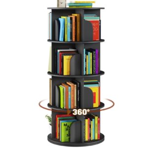 daotengql 4 tier rotating bookshelf, 360 spinning corner bookcase tower, floor standing book shelf organizer for bedroom and living room, round bookshelf for small space, easy to assemble (black)