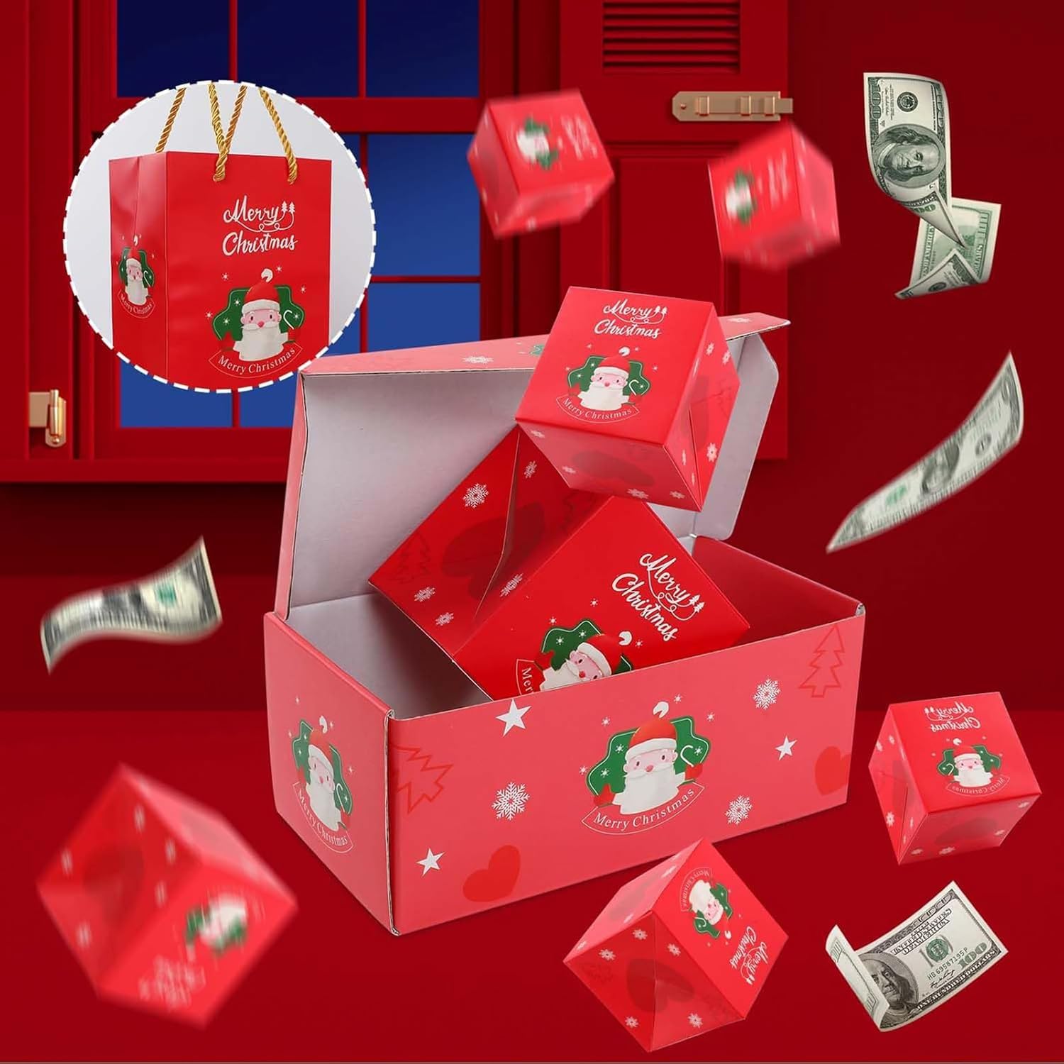 Surprise Gift Box Explosion for Money, Christmas Surprise Gift Box Explosion, Folding Bouncing Red Gift Box Pop-Up Explosion Gift Box for Christmas Birthday Anniversary New Year (10 Box Red)