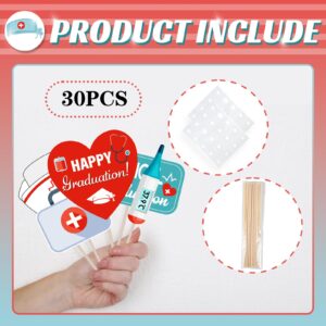 Maicaiffe Medical Graduation Party Photo Booth Props - 30 Pcs Congrats Doctor Nurse Selfie Props Favors Supplies - Nursing School Graduation Party Centerpiece Sticks - RN Graduation Party Decorations