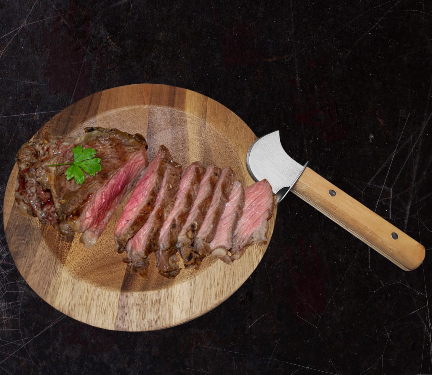 Steak Rocking Knife with Anti-Slip Handle for One-Handed User, Super Sharp Rocker Ulu Knife for Limited Strength Hand Arthritis, Elderly or Pet Owner - Easy Chopping & Slicing for Meat, Veggies