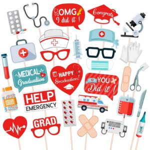 maicaiffe medical graduation party photo booth props - 30 pcs congrats doctor nurse selfie props favors supplies - nursing school graduation party centerpiece sticks - rn graduation party decorations