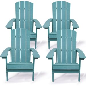 rockingrun adirondack chair set of 4,adirondack chair weather resistant, outdoor patio chairs, plastic fire pit chair for lawn outdoor porch garden backyard deck,blue