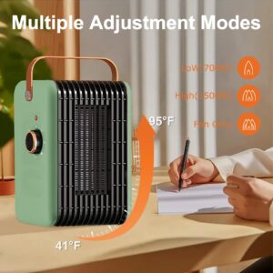 1500W Space Heater for Indoor Use PTC Portable Electric Heater Fast Heating Room Small Heater with Thermostat Heating and Fan Modes 110V Plug In Heater for Desk Office Bedroom Bathroom (Green)