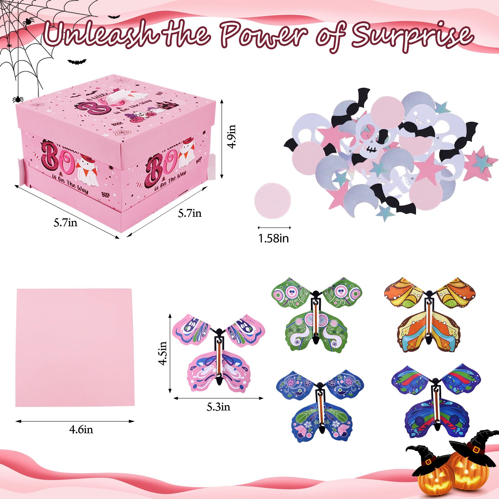 Welpurch Butterfly Explosion Gift Box, Pink Ghost Boo Ghost Guest Unique Exploding Box, Surprise Flying Butterfly Box, Exploding Gift Box for Birthdays, Wedding, Anniversaries, Christmas (Pink)