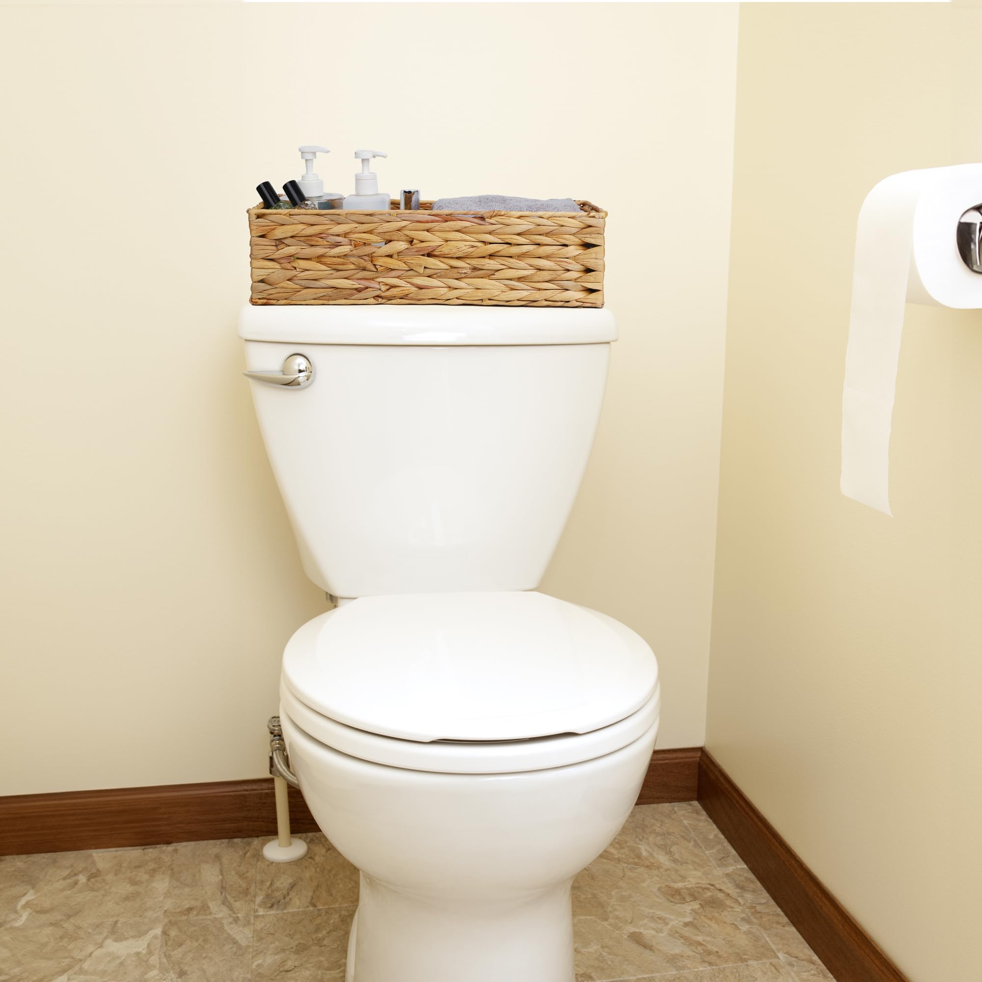 Bathroom Basket Vanity Tray Toilet Paper Wicker Storage Rattan Decor Tank Rectangular Narrow(15.75 in x 6.3 in x 4.33 in )